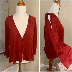 Anthropologie Crimson Blouse with peek a boo sleeves